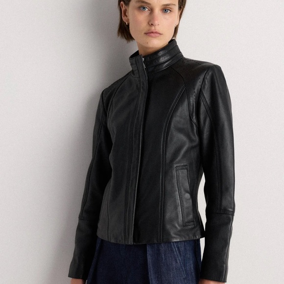 Quince Black 100% Leather Stand-Collar Jacket MEDIUM - Picture 3 of 4